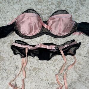 Jezebel Pink and Black Lace Bra Set